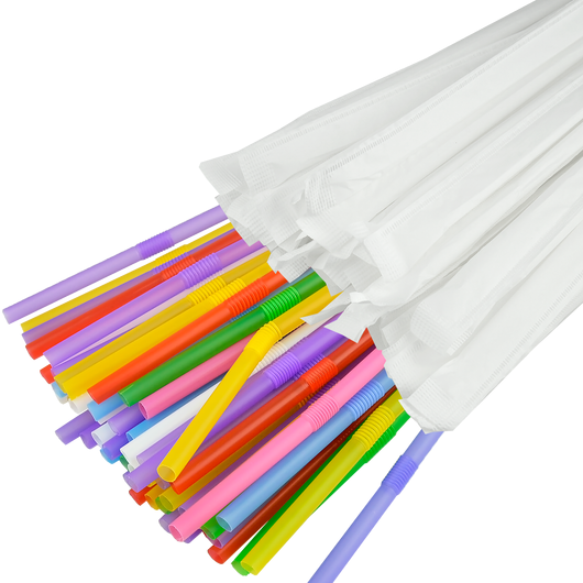 Трубочка в індивідуальній упаковці з коліном 210х5мм Мікс 200шт